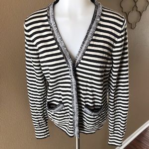 Striped Harlow J. Crew cardigan with tweed trim
